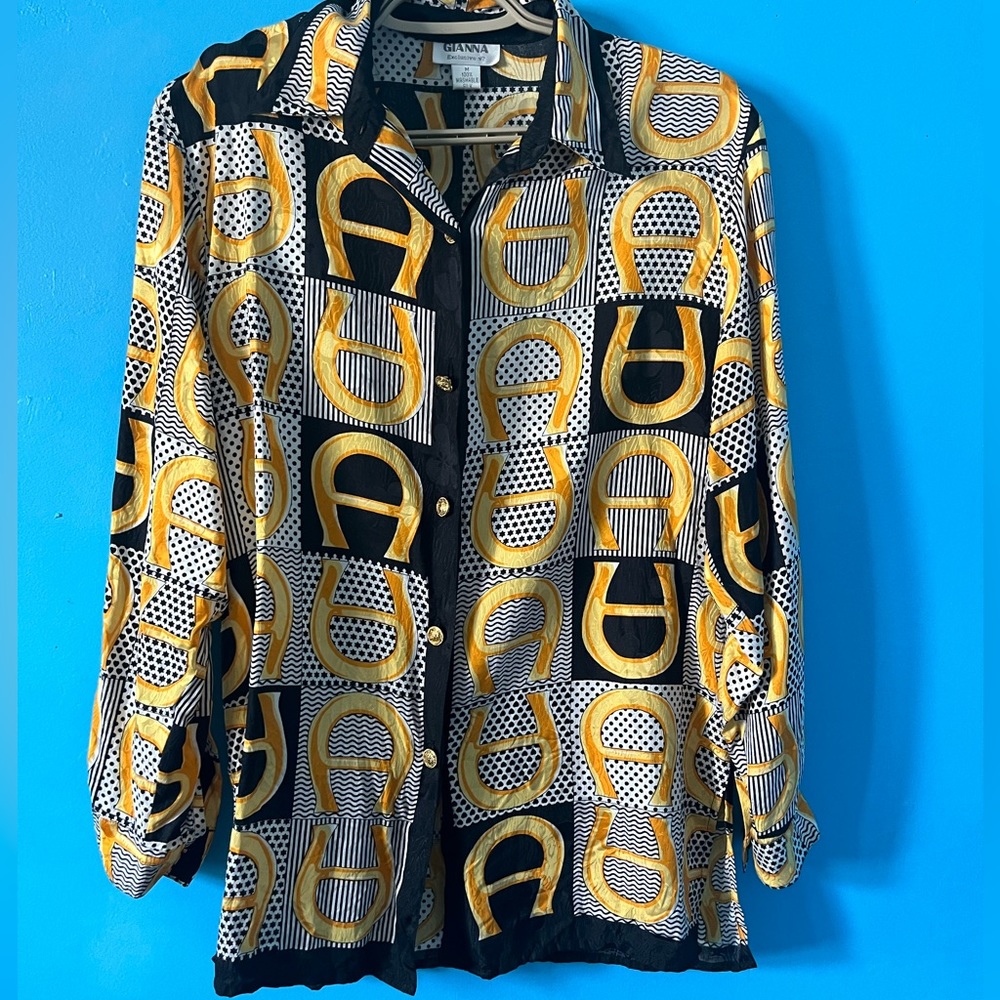 Vintage Gianna Silk Scarf Print button down blouse